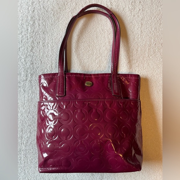 Coach Handbags - Coach Patent Leather Medium-Sized Tote Bag, Cranberry dark pink color